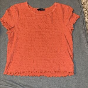 American Eagle Outfitters Orange Smocked Ruffled T-Shirt